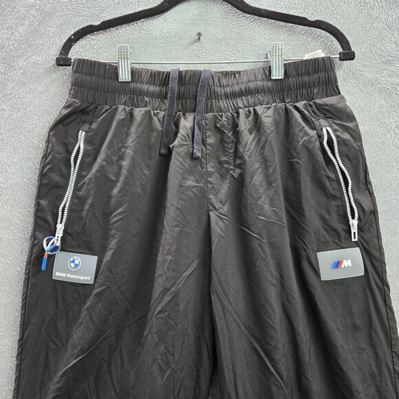 Puma Men Activewear Pants M Black Nylon Colorblock Windbreaker BMW Logo Zipper - Picture 11 of 11